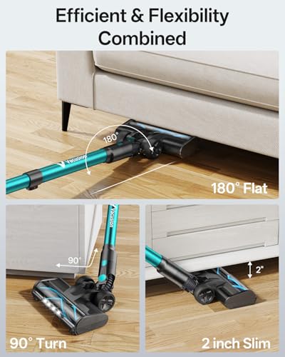 Image of Cordless Vacuum Cleaner, 8-in-1 Cordless Stick Vacuum Cleaner with 3 Suction Modes, Up to 45mins Runtime, Rechargeable, Self-Standing, Vacuum Cleaners for Home Pet Hair Carpet Car Hard Floor, Green