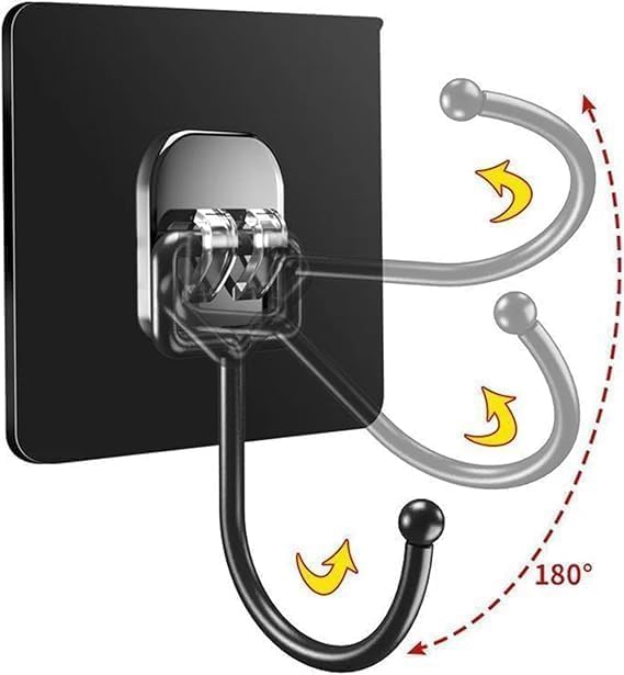 Image of Self Adhesive Wall Hooks Heavy Duty Stainless Steel - Waterproof Oilproof No Drill Hooks for Bathroom, Kitchen, Towel, Clothes, Keys & Hanging Accessories (Black, Pack of 20)