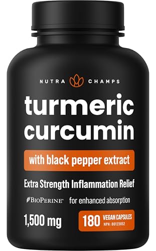 Turmeric Curcumin with Black Pepper Extract (BioPerine) | 180 Turmeric Capsules | 95% Curcuminoids Extra Strength Turmeric Supplements for Joint Health, Antioxidant & Immune Support | Vegan & Non-GMO