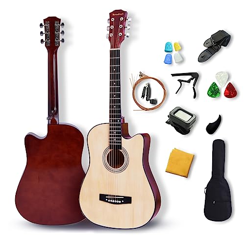 Rosefinch Guitare acoustique 3/4 Cordes en acier 96,5 cm Folk Cutaway Guitare en bois pour débutants adultes et enfants débutants Kit de guitare avec sac d’accordeur, capodastre, enrouleur de cordes - Les Beatles, Paul McCartney, John Lennon, RIngo Starr, George Harrison Rosefinch Guitare acoustique 3/4 Cordes en acier 96,5 cm Folk Cutaway Guitare en bois pour débutants adultes et enfants débutants Kit de guitare avec sac d'accordeur, capodastre, enrouleur de cordes