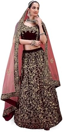 TRENDMALLS Women's Satin Embroidery Bridal Lehenga Choli with Net Dupatta Ready To Wear (L148)