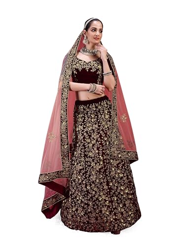 TRENDMALLS Women's Satin Embroidery Bridal Lehenga Choli with Net Dupatta Ready To Wear (L148)