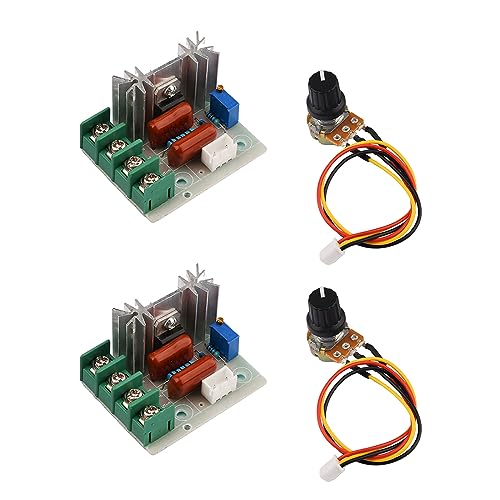 Motordrehzahlregler, Aideepen 2 Stuck AC 50V-220V 25A 2000W SCR Vorverdrahtetes Einstellbare Motor Drehzahlregler, Einstellbarer Spannungsregler LED Dimmer Modul mit Drehzahlreglerknopf
