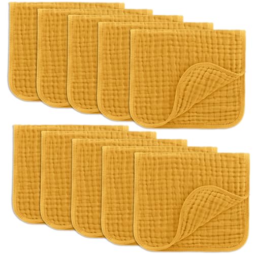 Image of Comfy Cubs Muslin Burp Cloths 20" x 10", Pack of 10 - Large, 6-Layer, Ultra Absorbent 100% Cotton for Baby Drool and Messes - Soft, Safe & Gentle Baby Burp Cloths for Boys & Girls - Turmeric