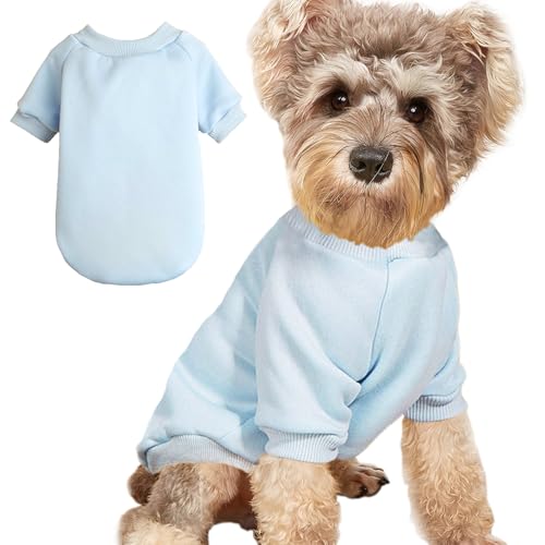 Image of Puppy Sweater for Small Dogs Winter Pullover, Light Blue XXS | Elastic Cuffs Pet Clothes, Holiday Party Matching, Fall Winter Daily Outfit, Soft Breathable Machine Washable Sweatshirt