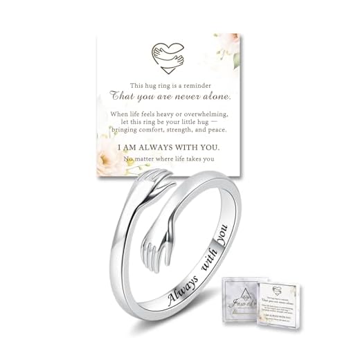 Sterling Silver Hug Ring for Women Teen Adjustable Love Promise Ring Inspirational Friendship Open Ring Hope Love Heaven Promise Friendship Rings Mothers Day Birthday Gift for Daughter Granddaughter Mom Wife Best Friend