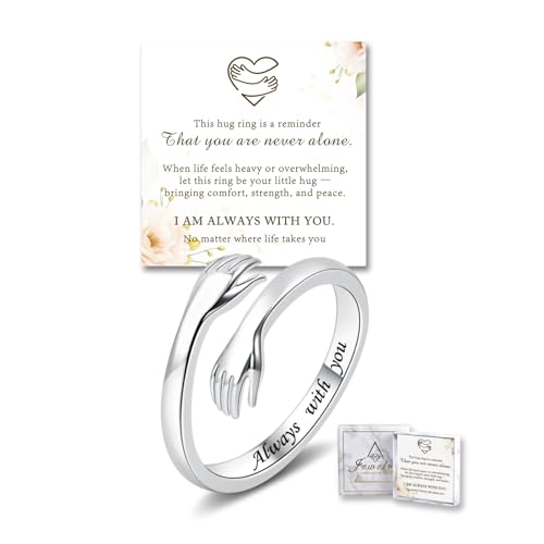 Graduation Gifts - Sterling Silver Hug Ring for Women Teen Adjustable Love Promise Ring Inspirational Friendship Open Ring Hope Love Heaven Promise Friendship Rings Mothers Day Birthday Gift for Daughter Granddaughter Mom Wife Best Friend