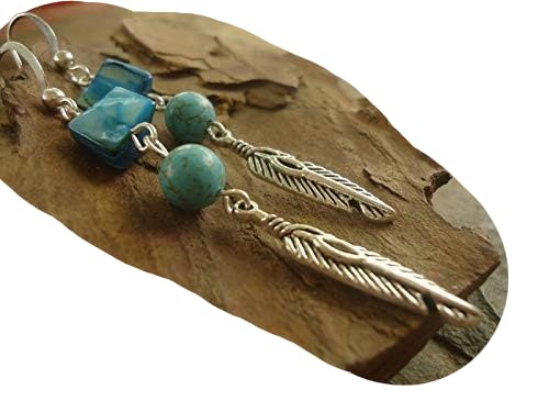 TURCHESE, PERLA E PIUMA Orecchini in turchese