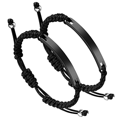 GOSHIES Pulsera de pareja para hombre y mujer, pulsera personalizada, unisex, de acero inoxidable, pulsera de la amistad, color negro, 2 unidades, 10 cm, Acero inoxidable Cover