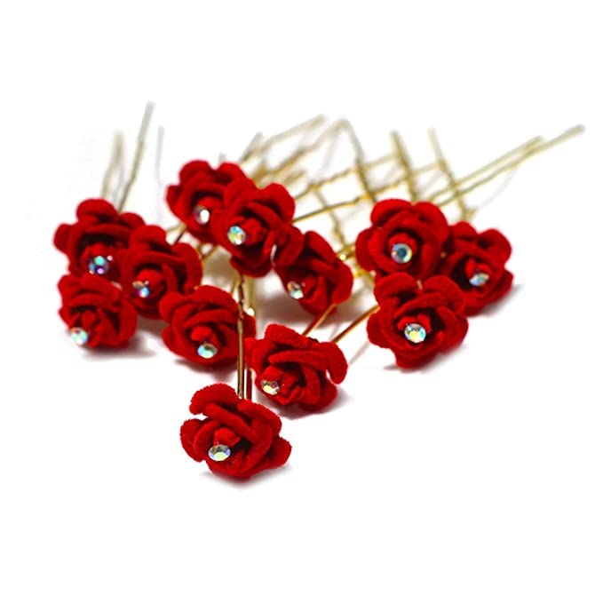 Red Rose Bobby Hair Pins – 6 cm U-Shaped Hair Clips for Updo Hairstyles | Hair Styling Accessories for Women & Girls | 2-Inch Pins for Beauty Parlor, Makeup Artists, and Daily Use Pack of 1
