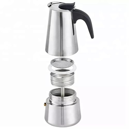Iguazú 4 Cups Espresso Coffee Maker, Greca, Stainless Steel 304 (200 Ml) Moka Coffee Pot With 2 Extra Replacement Gasket #TOP1