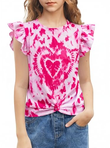 Image of Arshiner Girls Shirt - Short-Sleeve Twist Front T-Shirt for Girls with Cute Flying Sleeves - Summer Blouse Tunic Tee Tops