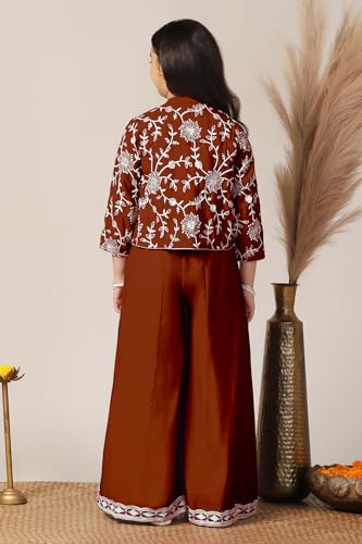 Image of Fashion Dream Girl's Silk Blend Ethnic Top and Palazzo Set |Kids Salwar Suit Set|Indo Western Set