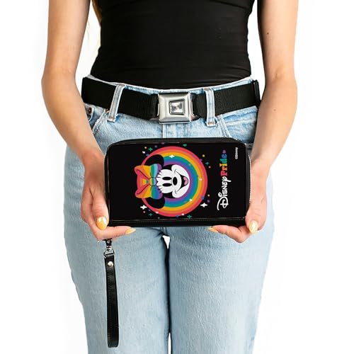 Buckle-Down Disney Wallet, Zip Around, Minnie Mouse Disney Pride Smiling Face Rainbow, Vegan Leather3
