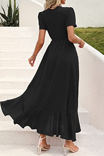 Image of PRETTYGARDEN Women's Summer Wrap Maxi Dress Casual Boho Floral V Neck Short Sleeve Ruffle Hem Split Beach Long Dresses
