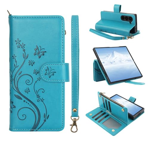Étui Samsung Galaxy Z Fold7 Bleu : Housse portefeuille en cuir à rabat