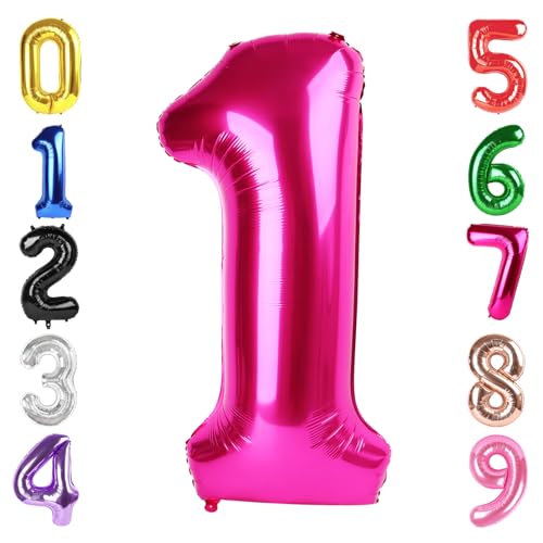 Image of 40 Inch Hot Pink Number 1 Balloon, 1st Birthday Party Decorations