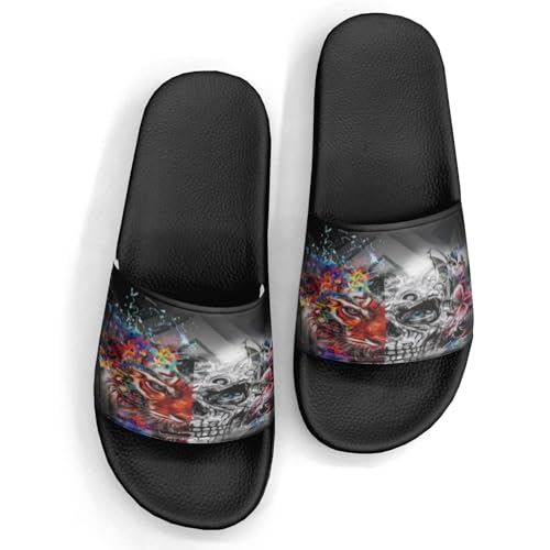 Skull Print Design Slippers Sandals for Women Men Casual Athletic Sandals Pool Shower Indoor Outdoor Slide Slippers