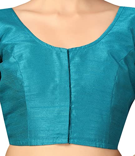 Image of Studio Shringaar Womens Elbow Length Sleeves Silky Saree Blouse with Brocade Sleeves.