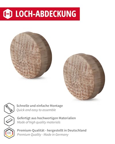 Gedotec Hole covers universal cover caps wood for blind hole diameter 15 mm, Natural Oak, 20 pieces - oak - Image 2