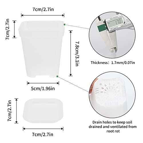 Kinglake 3Inch Nursery Pots,24 Pcs Thick Plastic Square Planter Pots,Flower Plant Container Seed Starting Transplanting Pots (Clear) #TOP1