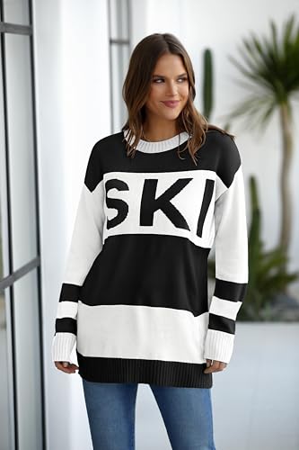 Image of Oversized Sweater for Women Fall Fashion 2024 Crewneck Long Sleeve Ski Pullover Sweaters S-2XL