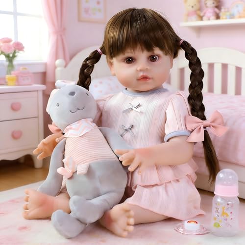 Muñeca bebé Reborn de 18 pulgadas con cabello largo y cuerpo ponderado miniatura 1