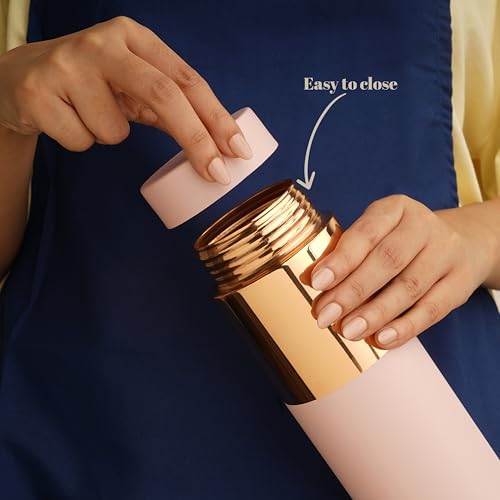 Image of Nayasa Tower Deluxe Copper Water Bottle- 1000 ML | Leak Proof And BPA Free Premium Copper Water Bottle | Ideal For Office & Daily Use | Boosts Immunity, Supports Digestive & Liver Health | Pink