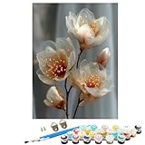 Pintar por Numeros Adultos con Bastidor Flor Flor De Durazno, DIY Pintura por Numeros Kit, Paint by Numbers Accesorios 3 Pinceles y 36 Pintura Acrílica Decoración Hogar Mujer Regalo 30x40cm BJHDK247