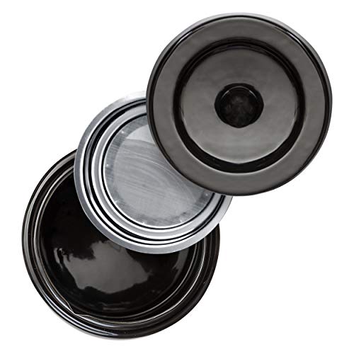 Bacon Grease Oil Container Storage Can Keeper W/Stainless Strainer Paleo Keto Pour Spout Ceramic Porcelain Stoneware Fat Separator Filter Black #TOP3