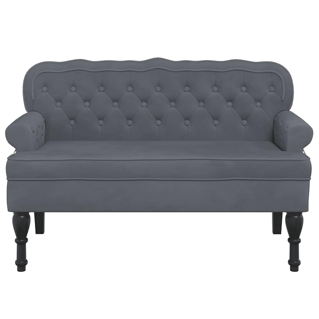 Sitzbank mit Rückenlehne Dunkelgrau Samt 119,5x64,5x75 cm Polsterbank mit Holzbeinen für Wohnzimmer Schlafzimmer Flur Esszimmer Bequeme Sitzgelegenheit mit Armlehne und Stabiler Konstruktion