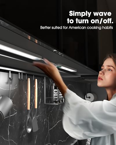 Image of ASOKO Under Counter Lights for Kitchen, Motion Sensor Lights Plug in, Hand Wave Activated Under Cabinet Light with Retractable Cable, 6000K White Dimmable Wired Closet Lights 2 Sets