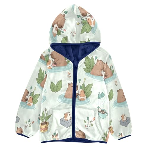 Cute Hamsters Swimming in Ponds Toddler Fleece Jacket Girl Boys Hooded Fleece Jacket Coat Warm Outwear Zip-up 3-10T