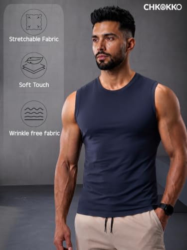Image of CHKOKKO Gym Sleeveless T Shirt for Men Workout Compression Tanktop Sando Cut Sleeves Tees Gym Vest for Man Athletic Dry Fit for Sports Fitness & Exercise