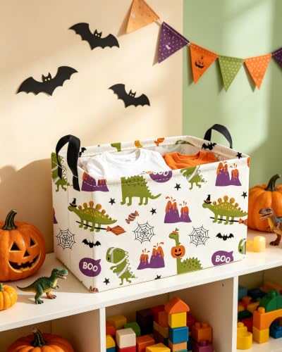 Image of Essme Rectangular Dinosaur Helloween Basket,Kids Storage Bins Organizer with Handles for Room Decor, Gift Basket.(Dinosaur Halloween)