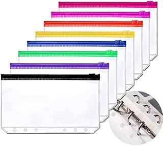 8 Pcs Multicolor A6 Ring Binder Pockets PVC 6 Holes 8 Color Zipper Binder Pouched Notebook Refills Filler Organizer Document Bill Folder Storage Bags, Multicolor