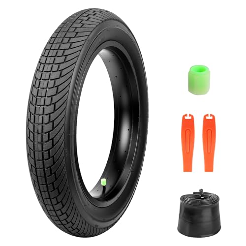GRELiving 1/2-Set 20x4.0 Zoll Heavy Duty E-Bike Reifen Fat-Bike Reifen 98-406 30TPI Fahrradmantel mit Anti-Rutsch-Profil Für Elektrofahrräder/Fat Bike/MTB (1xReifen+1xSchlauch+1xReifenheber)