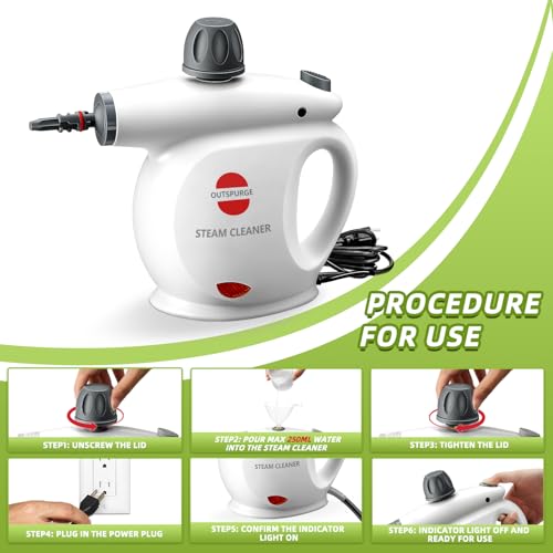 Outspurge Handheld Steam Cleaner, Pressurized Multi-Surface Steam Shot with 13 Accessories, Safety Lock, Steamer for Cleaning Floor, Upholstery, Grout, Windows, Couch and Car, White by Outspurge - Image 8