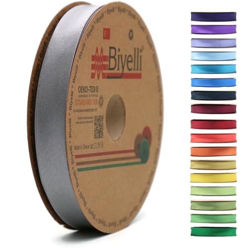 Image of Fold Satin Bias Tape - 99+ Colors - 3 /4 Inches Wide - 27 Yards - Fold Satin Binding Bias Ribbon Fabric Piping Bias Binding Tape for Sewing Clothing DIY (86.Gray) BYS86