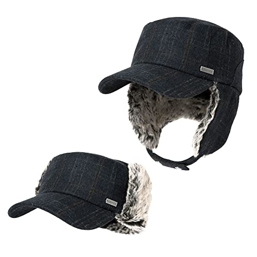 Comhats Gorro de aviador para hombre, gorro de invierno con orejeras, gorra de béisbol con orejeras, 92680_negro-azul-L, L Cover
