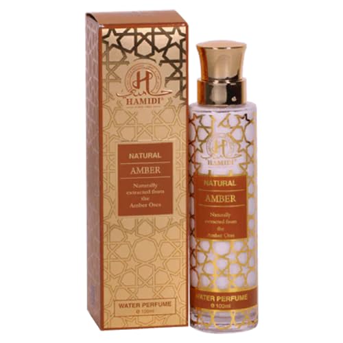 Hamidi Natural Amber Water Perfume Spray – 100ml (3.4 oz) | Alcohol-Free, Long-Lasting Unisex Fragrance with Natural Extracted Amber Oil