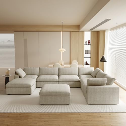 Image of JACH 160 inch Cloud Sectional Couch, Overzised Down Filled Comfy Couch, 8 Seater Convertible Modular Cloud Sofa for Living Room, Minimalist Deep Seat Modern Couches,Sofa Cover Removable, Khaki