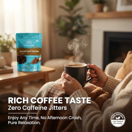 Image of Kamphal Instant Roasted Chicory Root Powder 200g | Caffeine Free Coffee Substitute, Brew with Coffee and Other Beverages