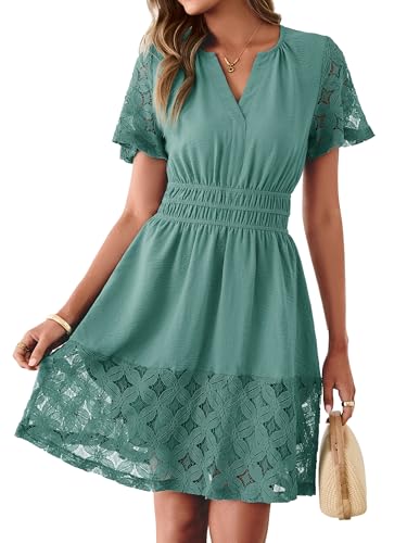 Image of Simplee Womens Boho Summer Dresses Casual Wedding Guest V Neck Short Sleeve Empire Waist A Line Tiered Mini Dress