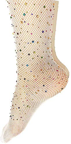 Image of Ulalaza Sparkle Hollow Out Letter Nude Colorful Rhinestone Hot Drilling Fishnet Pantyhose Tights for women Luminous