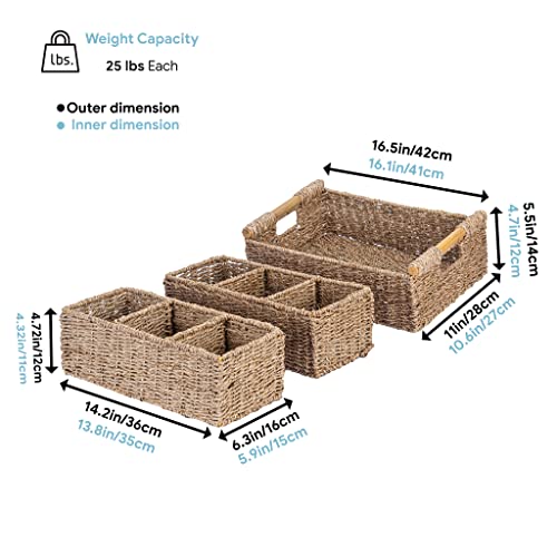 3 Compartment Storage Baskets For Organizing, Seagrass Toilet Paper Small Basket, Large Seagrass Storage Baskets For Shelves, Set Of Hand-Woven Natural Wicker Storage Basket - 3 Pack #TOP5