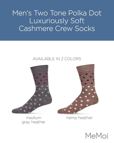 MeMoi Men's Two Tone Polka Dot Luxuriously Soft Cashmere Crew Socks Medium Gray Heather 10-132