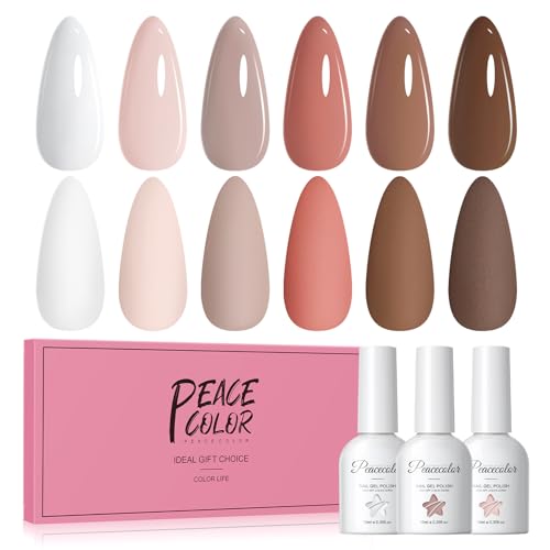 Peacecolor Esmaltes Semipermanentes para Uñas Blanco Nude Marrón Oscuro 6 Colores Kit Pintauñas Semipermanentes Uñas de Gel UV/LED Esmaltes en Gel Nail Polish 10ml