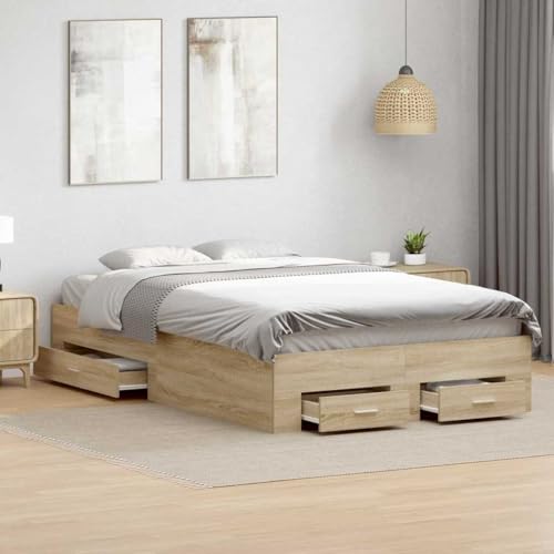 vidaXL Bettgestell Sonoma Eiche 140X200 cm Mit Stauraumschubladen | Massivholz Modernes Schlafzimmermöbel Mit 200 kg Unterstützung Ideal für Erwachsene Holz-Doppelbett vidaXL Bettgestell Sonoma Eiche 140X200 cm Mit Stauraumschubladen | Massivholz Modernes Schlafzimmermöbel Mit 200 kg Unterstützung Ideal für Erwachsene Holz-Doppelbett
