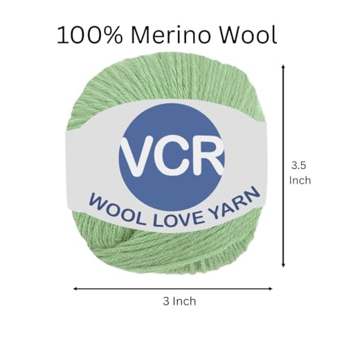 Image of VCR Sage Green Yarn, 25 Grams Hank, 85 Meters Length, 100% Merino Wool, Pack of 1, Shrink-Resistant Soft, Warm and Premium Wool Yarn for Knitting, Crochet and Craft Projects